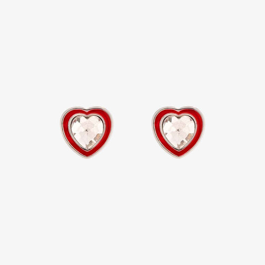 Stone & Enamel Heart Stud Earrings