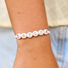 White Alphabet Bead Bracelet