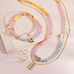 Initial Ombre Stone Bead Stretch Bracelet