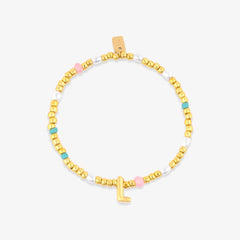 Initial Pearl & Seed Bead Stretch Bracelet