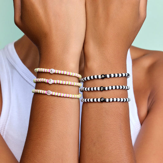 Black and White Alphabet Stretch Bracelet