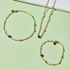 Salina Mixed Bead Paperclip Chain Bracelet