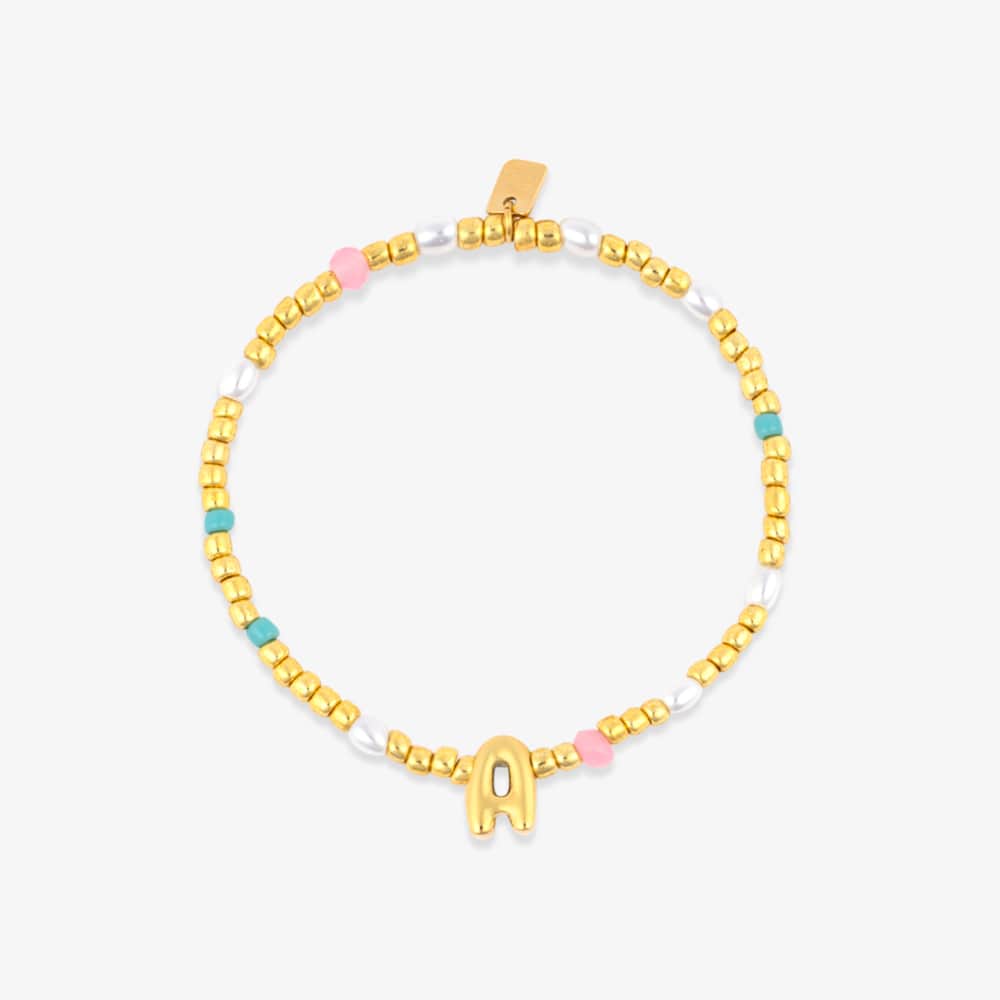 Initial Pearl & Seed Bead Stretch Bracelet